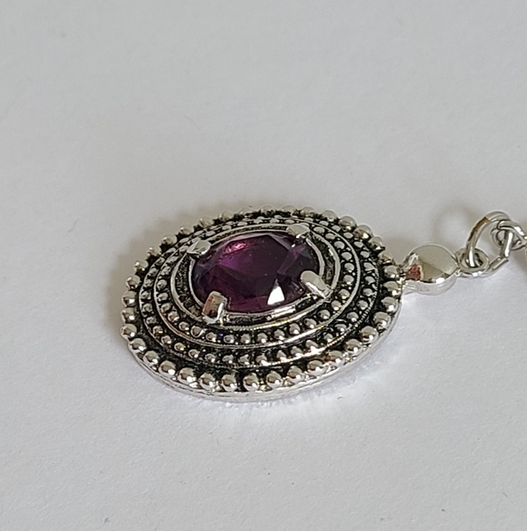 Vintage Sarah Coventry Silver Tone Ethnic Boho Purple Glass Oval Pendant Charm - Picture 8 of 16